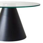 Clear Glass Round Top Coffee Table with Black Conical Metal Base