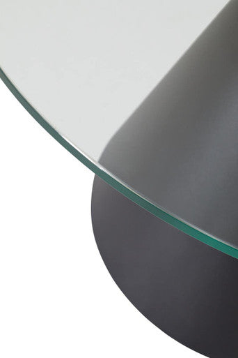 Clear Glass Round Top Coffee Table with Black Conical Metal Base