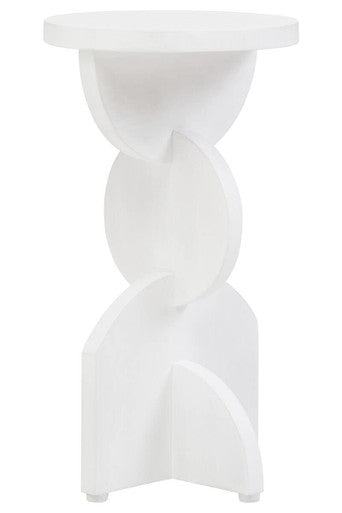 White Finish Mango Wood Abstract Side Table with Sculpted Geometric Base