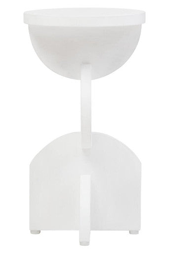 White Finish Mango Wood Abstract Side Table with Sculpted Geometric Base