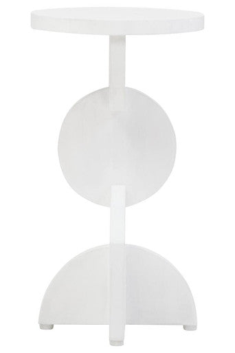 White Finish Mango Wood Abstract Side Table with Sculpted Geometric Base