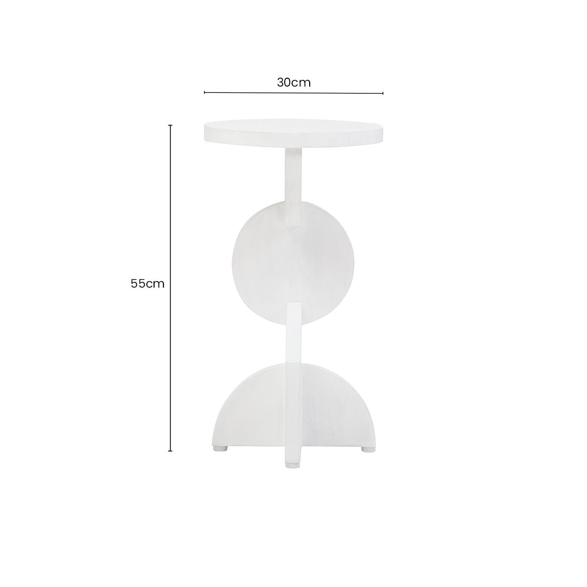White Finish Mango Wood Abstract Side Table with Sculpted Geometric Base