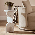 White Finish Mango Wood Abstract Side Table with Sculpted Geometric Base