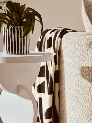 White Finish Mango Wood Abstract Side Table with Sculpted Geometric Base