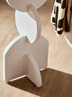 White Finish Mango Wood Abstract Side Table with Sculpted Geometric Base