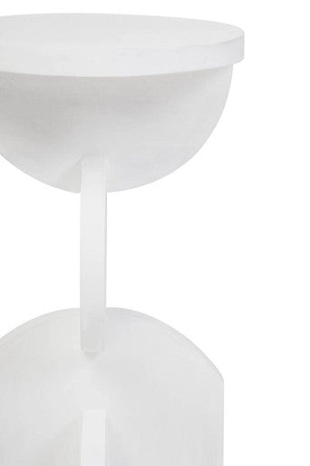 White Finish Mango Wood Abstract Side Table with Sculpted Geometric Base
