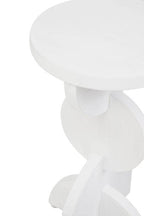 White Finish Mango Wood Abstract Side Table with Sculpted Geometric Base