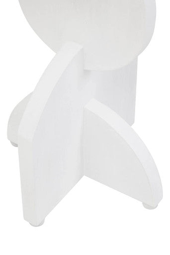 White Finish Mango Wood Abstract Side Table with Sculpted Geometric Base