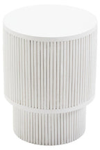 Whitewashed Mango Wood Ridge Detail Side Table with Column Base