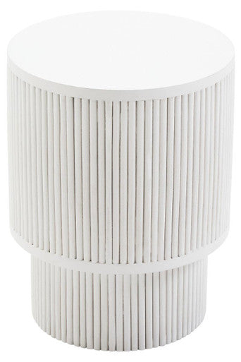 Whitewashed Mango Wood Ridge Detail Side Table with Column Base