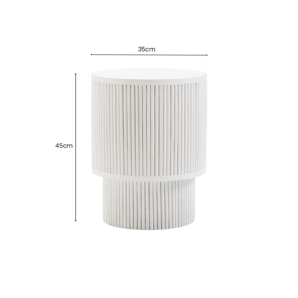 Whitewashed Mango Wood Ridge Detail Side Table with Column Base