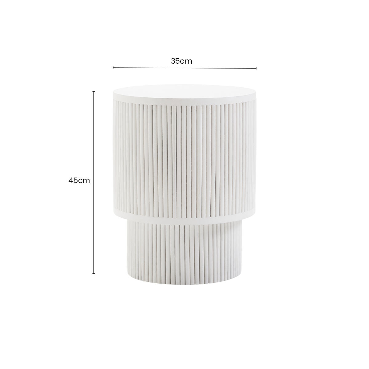 Whitewashed Mango Wood Ridge Detail Side Table with Column Base
