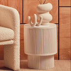 Whitewashed Mango Wood Ridge Detail Side Table with Column Base