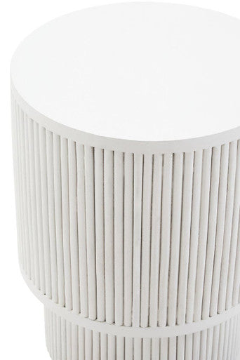 Whitewashed Mango Wood Ridge Detail Side Table with Column Base
