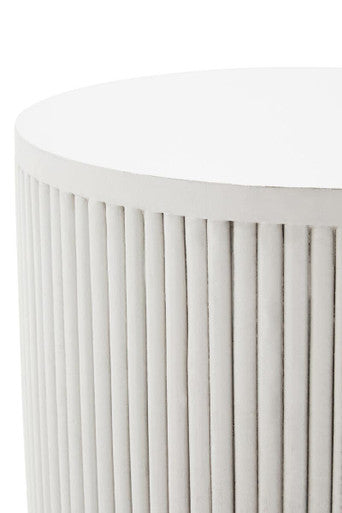 Whitewashed Mango Wood Ridge Detail Side Table with Column Base