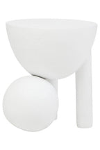 White Finish Mango Wood Round Side Table with Sphere and Semi-Cupped Legs