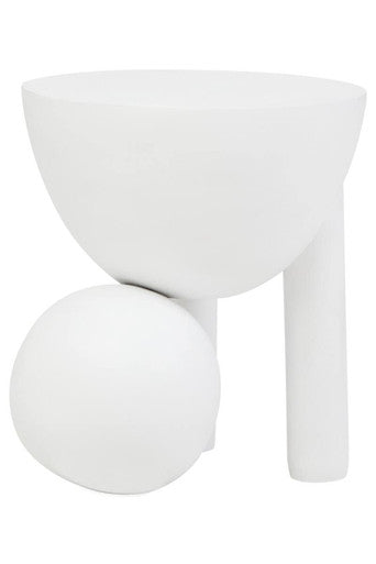 White Finish Mango Wood Round Side Table with Sphere and Semi-Cupped Legs