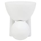 White Finish Mango Wood Round Side Table with Sphere and Semi-Cupped Legs