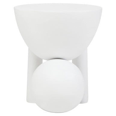 White Finish Mango Wood Round Side Table with Sphere and Semi-Cupped Legs