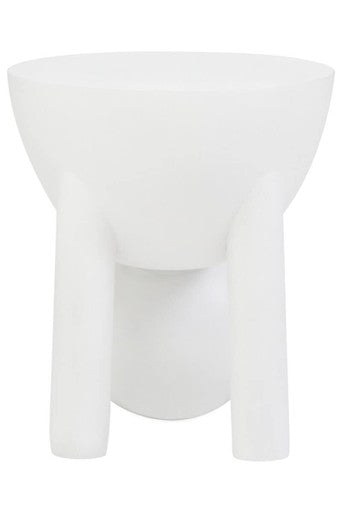 White Finish Mango Wood Round Side Table with Sphere and Semi-Cupped Legs
