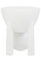 White Finish Mango Wood Round Side Table with Sphere and Semi-Cupped Legs
