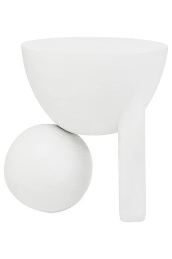 White Finish Mango Wood Round Side Table with Sphere and Semi-Cupped Legs