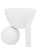 White Finish Mango Wood Round Side Table with Sphere and Semi-Cupped Legs