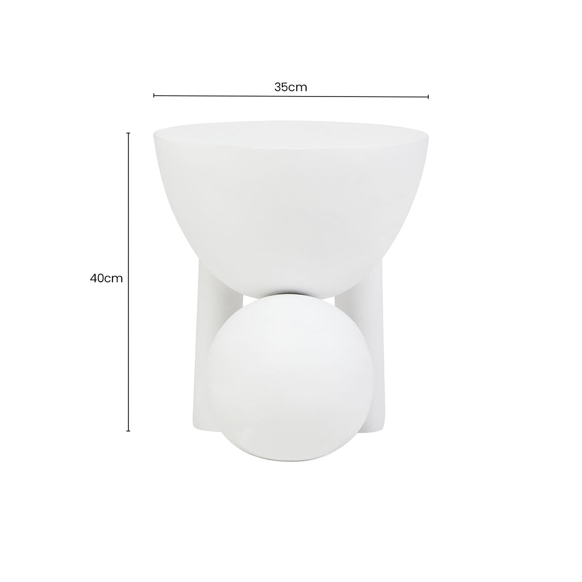 White Finish Mango Wood Round Side Table with Sphere and Semi-Cupped Legs