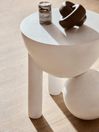 White Finish Mango Wood Round Side Table with Sphere and Semi-Cupped Legs