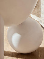White Finish Mango Wood Round Side Table with Sphere and Semi-Cupped Legs
