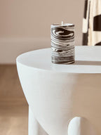 White Finish Mango Wood Round Side Table with Sphere and Semi-Cupped Legs