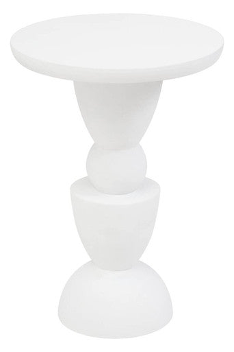 Whitewash Mango Wood Round Top Side Table with Sculptural Pedestal Base