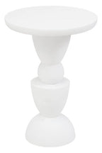 Whitewash Mango Wood Round Top Side Table with Sculptural Pedestal Base