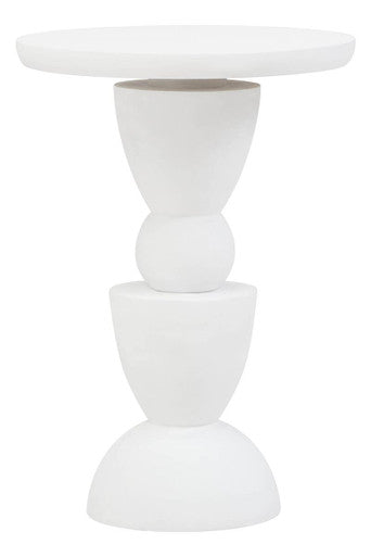 Whitewash Mango Wood Round Top Side Table with Sculptural Pedestal Base