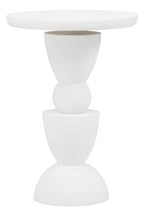 Whitewash Mango Wood Round Top Side Table with Sculptural Pedestal Base