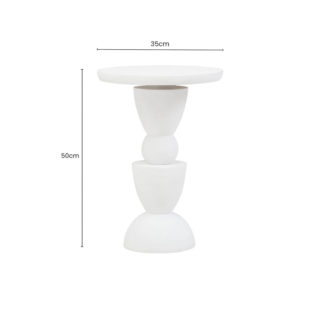 Whitewash Mango Wood Round Top Side Table with Sculptural Pedestal Base