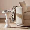 Whitewash Mango Wood Round Top Side Table with Sculptural Pedestal Base