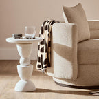 Whitewash Mango Wood Round Top Side Table with Sculptural Pedestal Base