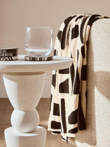 Whitewash Mango Wood Round Top Side Table with Sculptural Pedestal Base