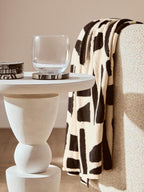 Whitewash Mango Wood Round Top Side Table with Sculptural Pedestal Base