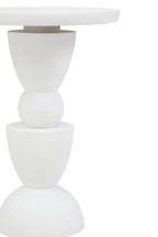 Whitewash Mango Wood Round Top Side Table with Sculptural Pedestal Base
