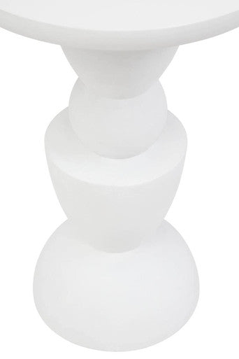 Whitewash Mango Wood Round Top Side Table with Sculptural Pedestal Base