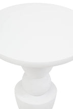 Whitewash Mango Wood Round Top Side Table with Sculptural Pedestal Base