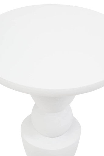 Whitewash Mango Wood Round Top Side Table with Sculptural Pedestal Base
