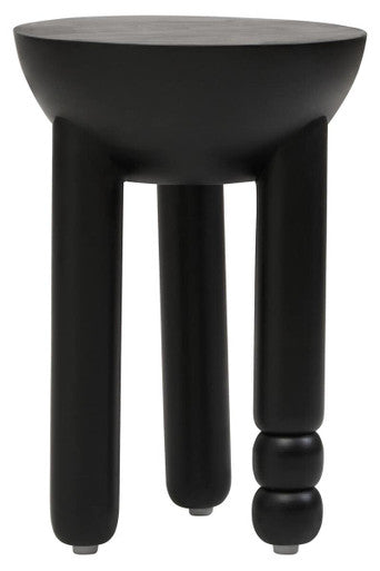 Black Mango Wood Round Side Table with Column Detail Base