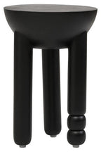 Black Mango Wood Round Side Table with Column Detail Base