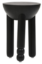 Black Mango Wood Round Side Table with Column Detail Base