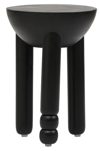 Black Mango Wood Round Side Table with Column Detail Base