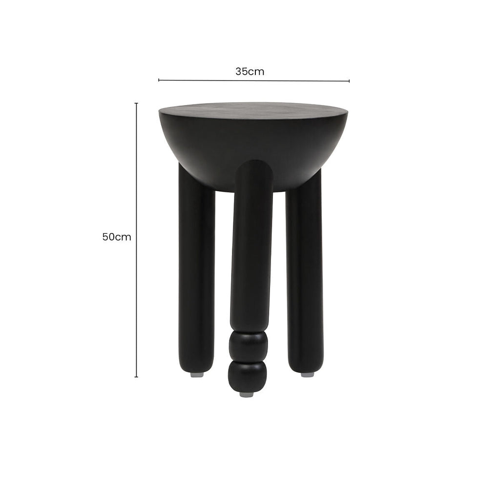Black Mango Wood Round Side Table with Column Detail Base