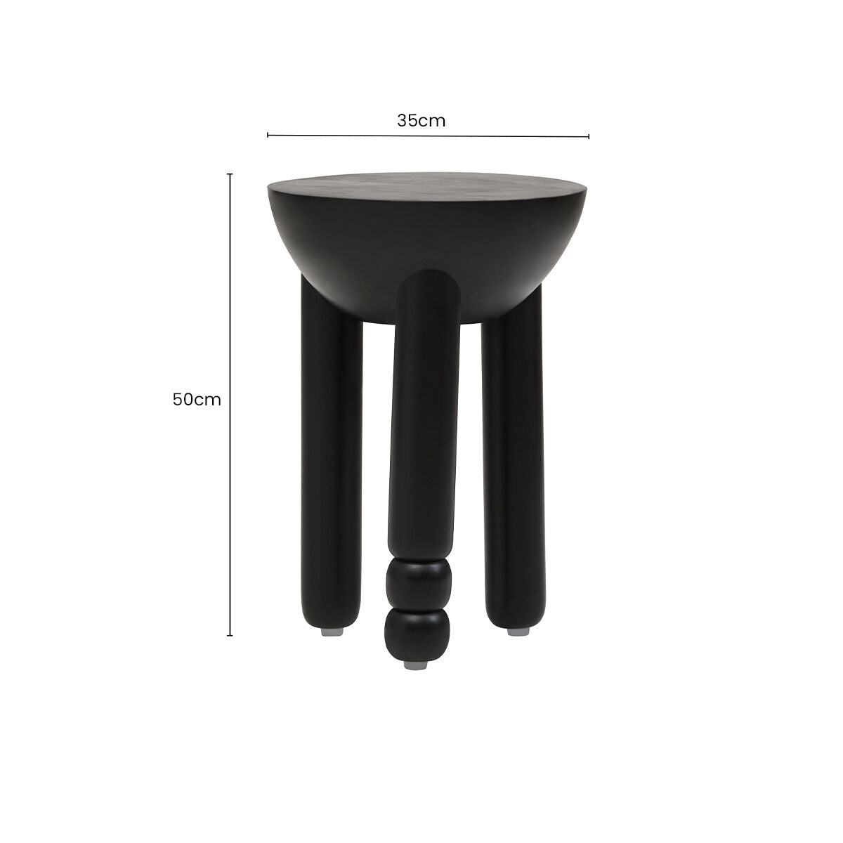 Black Mango Wood Round Side Table with Column Detail Base